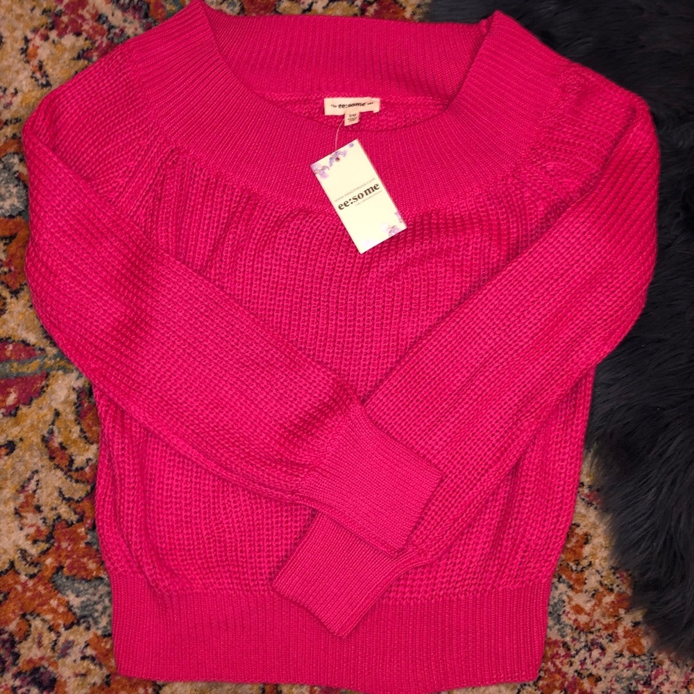 Hot pink off the shoulder sweater
